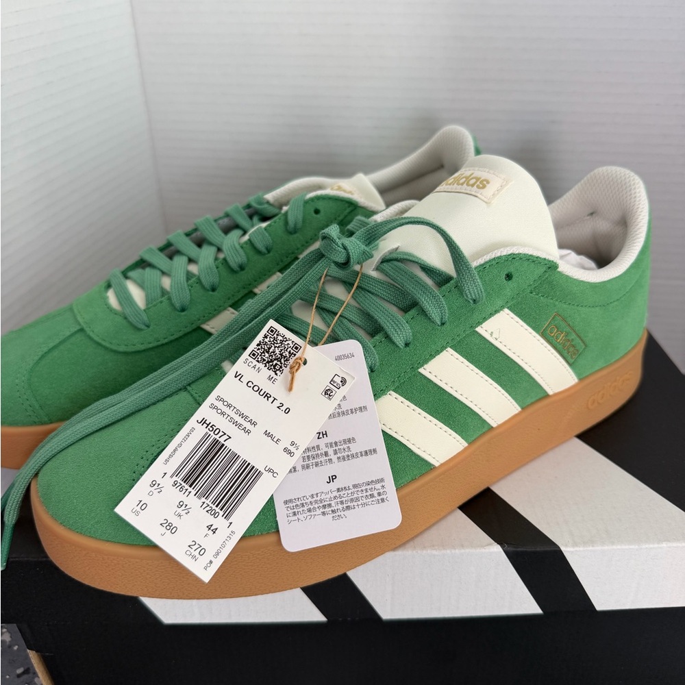 Adidas VL Court 2.0 Green and Cream Sneakers
